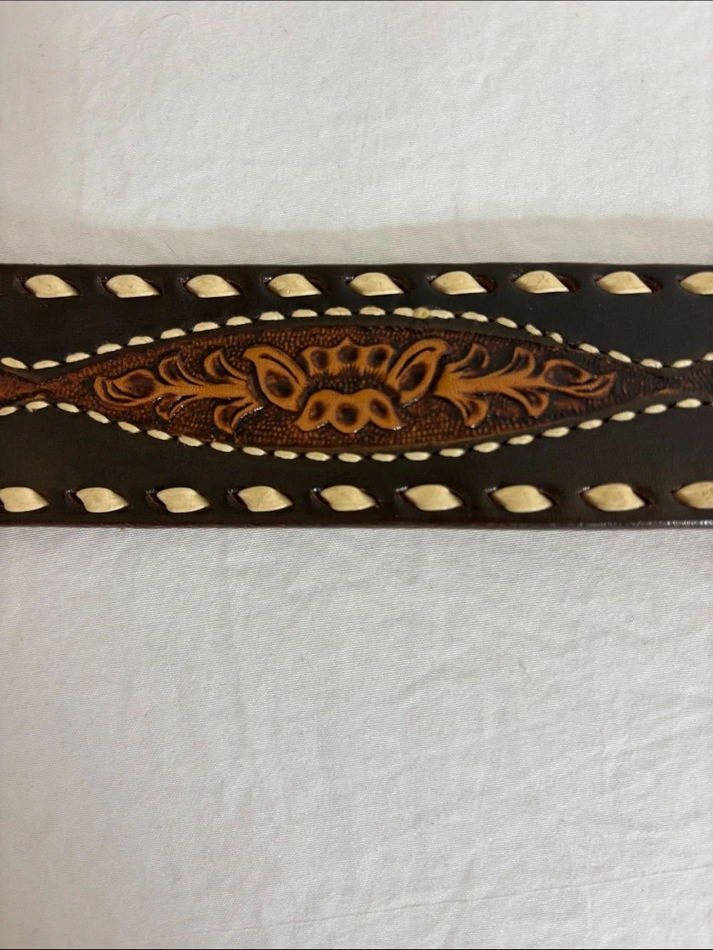 Justin Hand Tooled Western Belt Size 34 #637D with vintage replacement buckle